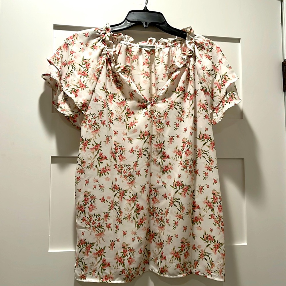 Pleione EUC floral ruffle sleeve top